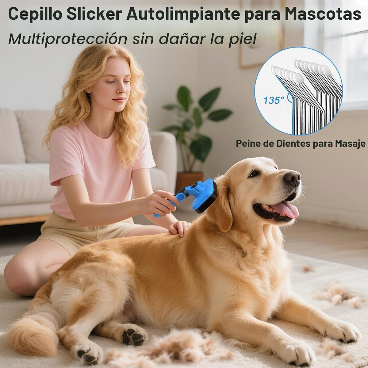 2 PCS Cepillo Slicker Autolimpiante y Peine para Perros - Herramien...