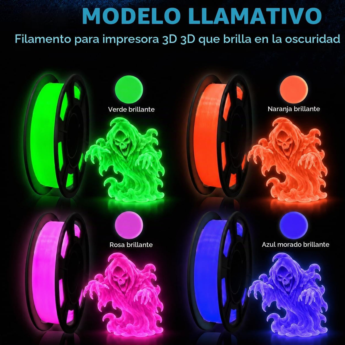 Frucindra Paquete de filamento para impresora 3D PLA + que brilla e...
