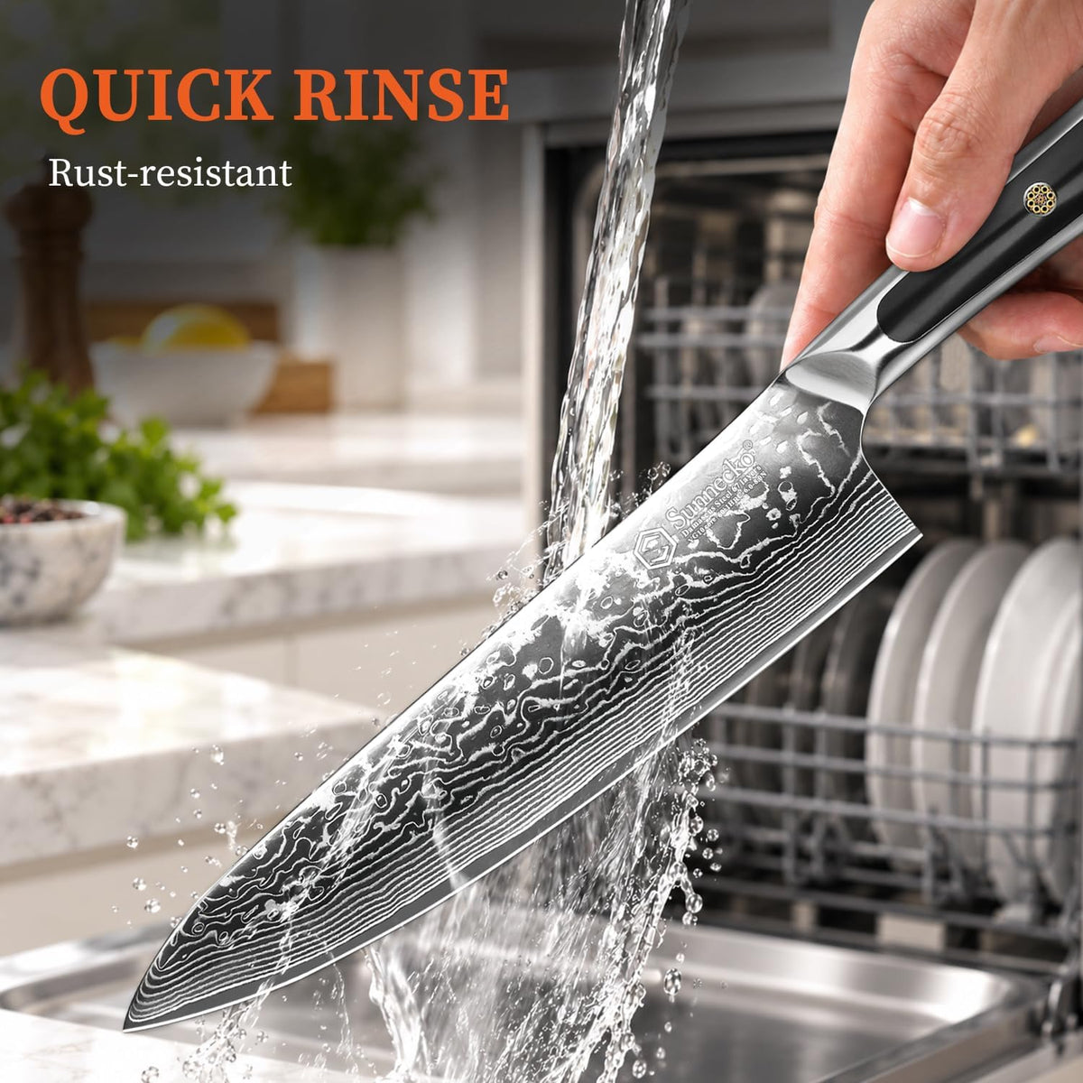 Sunnecko - Cuchillo de chef japonés de Damasco de 8 pulgadas, acero...