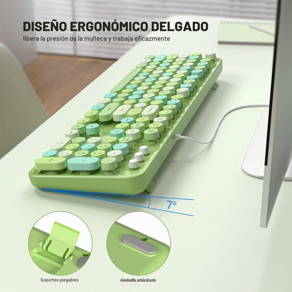 MOFII Teclado con cable, USB de tamaño completo Plug &amp; Play, te...
