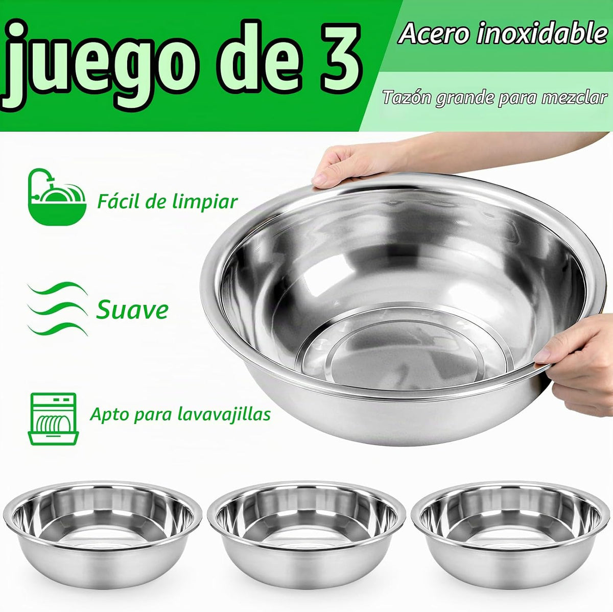 WUWEOT Paquete de 3 cuencos grandes de 10 cuartos de galón, cuencos...
