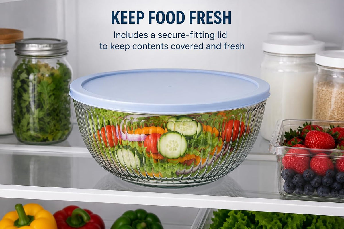Pyrex 7404 Cuenco de vidrio para mezclar de 4.5 cuartos con tapa az...