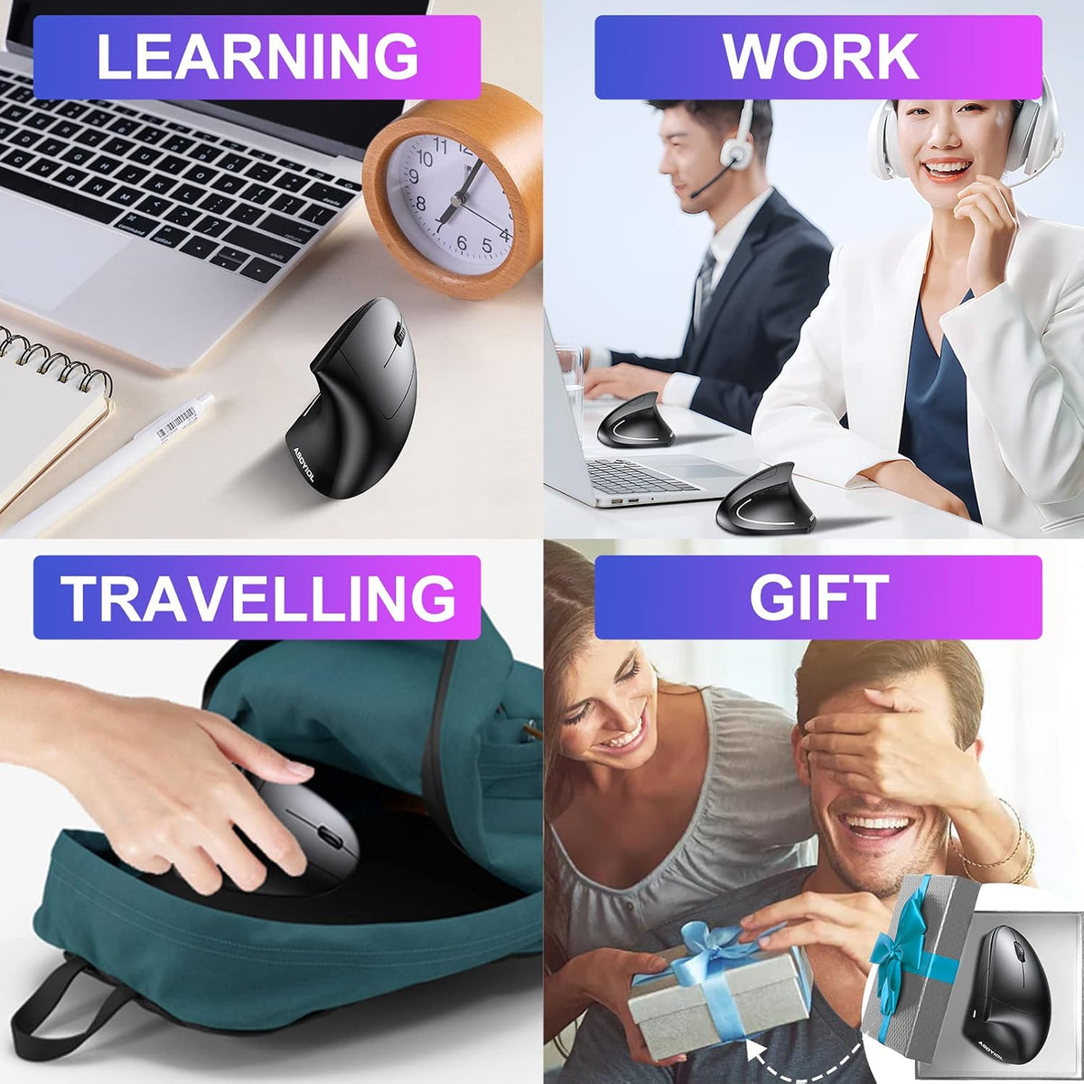 ASOYIOL - Ratón ergonómico inalámbrico, vertical con receptor USB,...