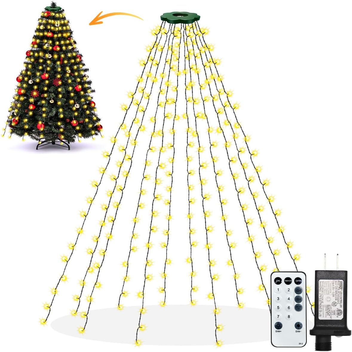 Luces para árbol de Navidad, luces de decoración de árbol, luces de...
