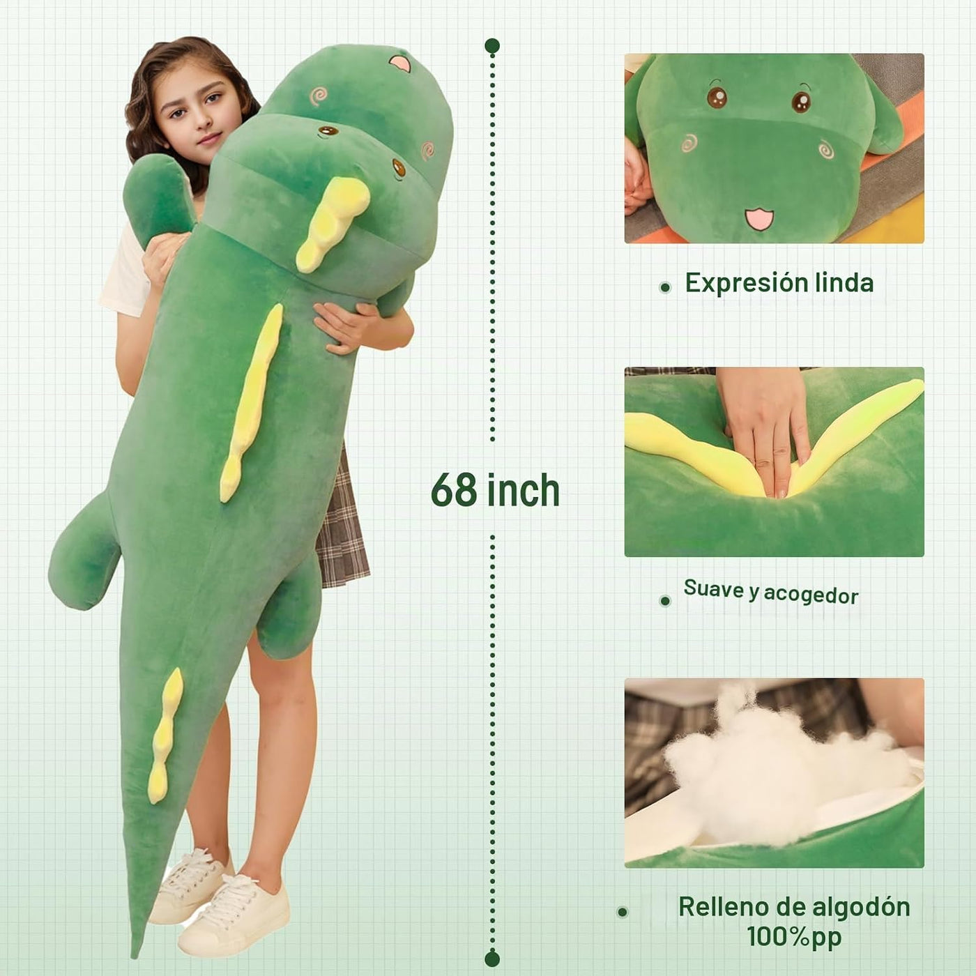 Almohada de Juguete de Peluche de Dinosaurio Jumbo de 68 Pulgadas,...