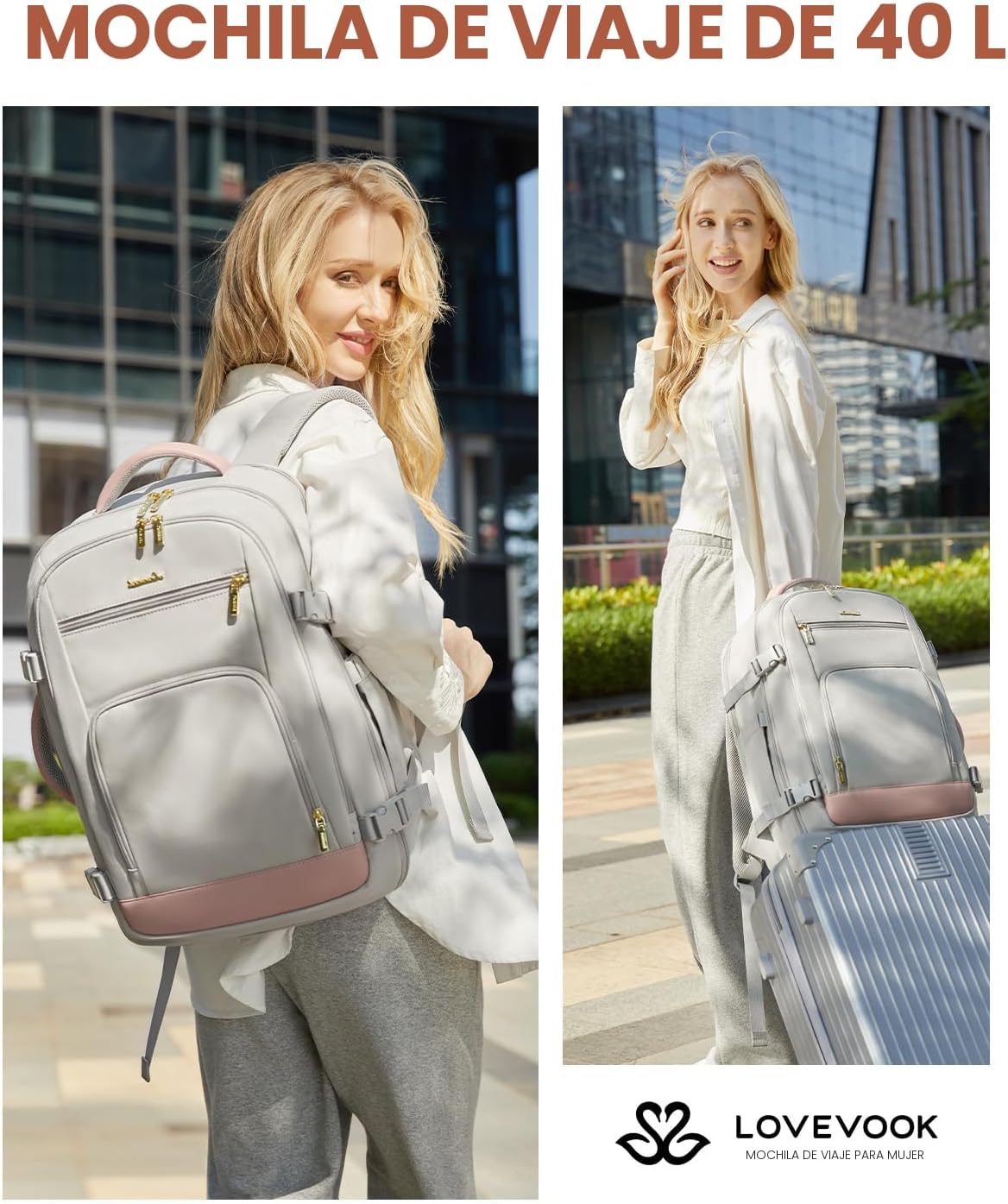 LOVEVOOK - Mochila de viaje para mujer, mochila de transporte de 40...