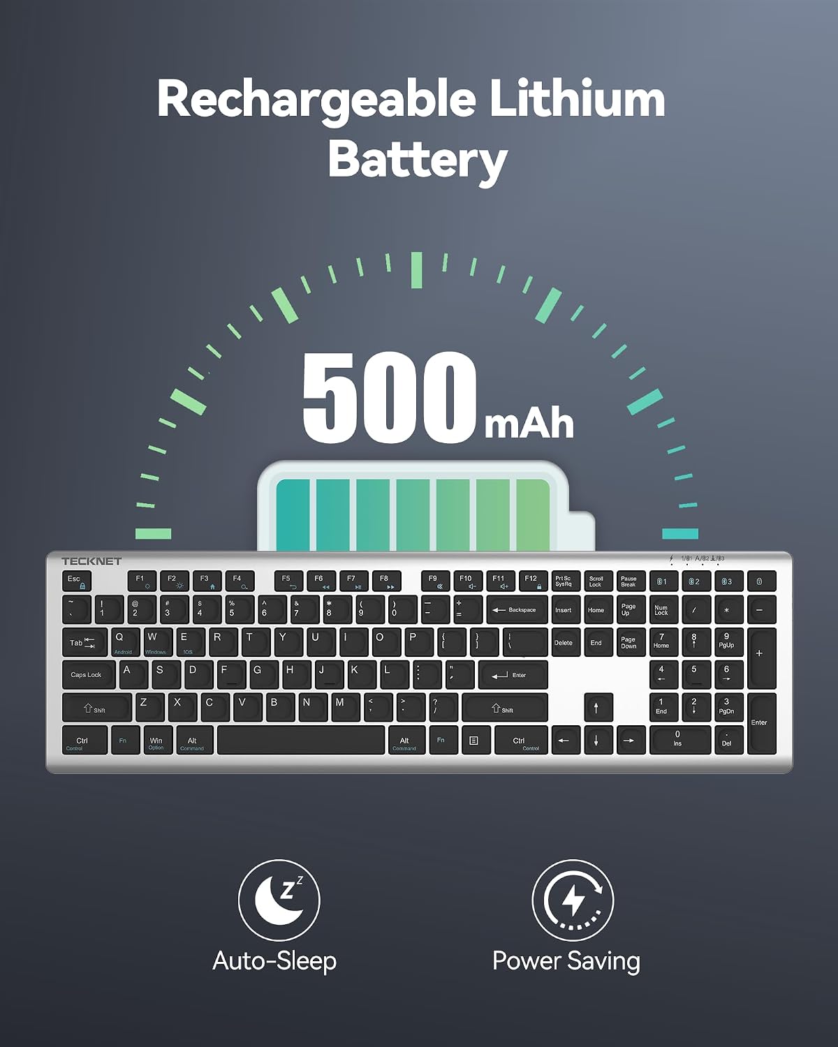 Teclado Bluetooth recargable TECKNET, cambio gratuito entre 4 dispo...