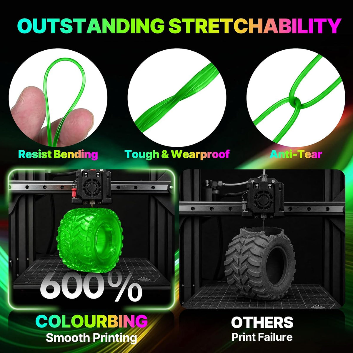 Colourbing Filamento flexible de TPU 95A para impresora 3D, suave y...