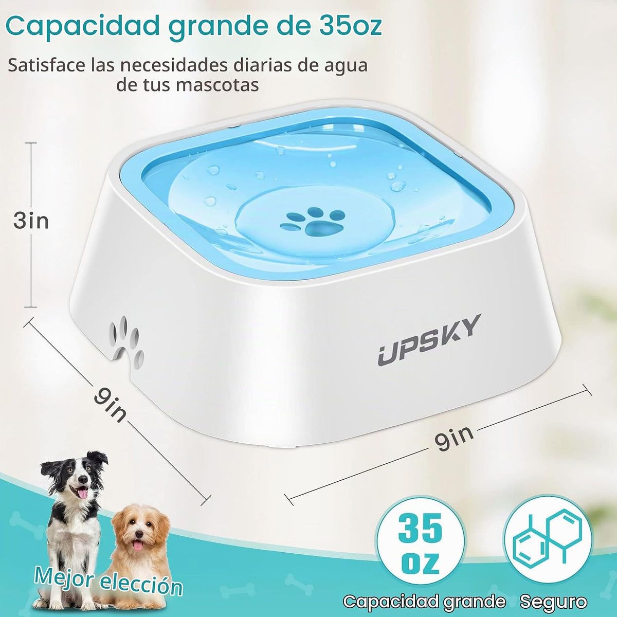 UPSKY Cuenco de agua para mascotas sin derrames, 35 onzas, alimenta...