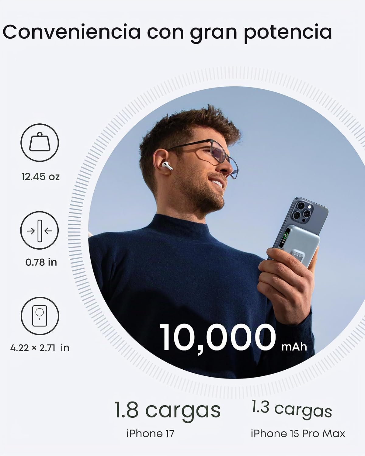 Anker MagGo Power Bank, cargador portátil máximo de 15 W con certif...