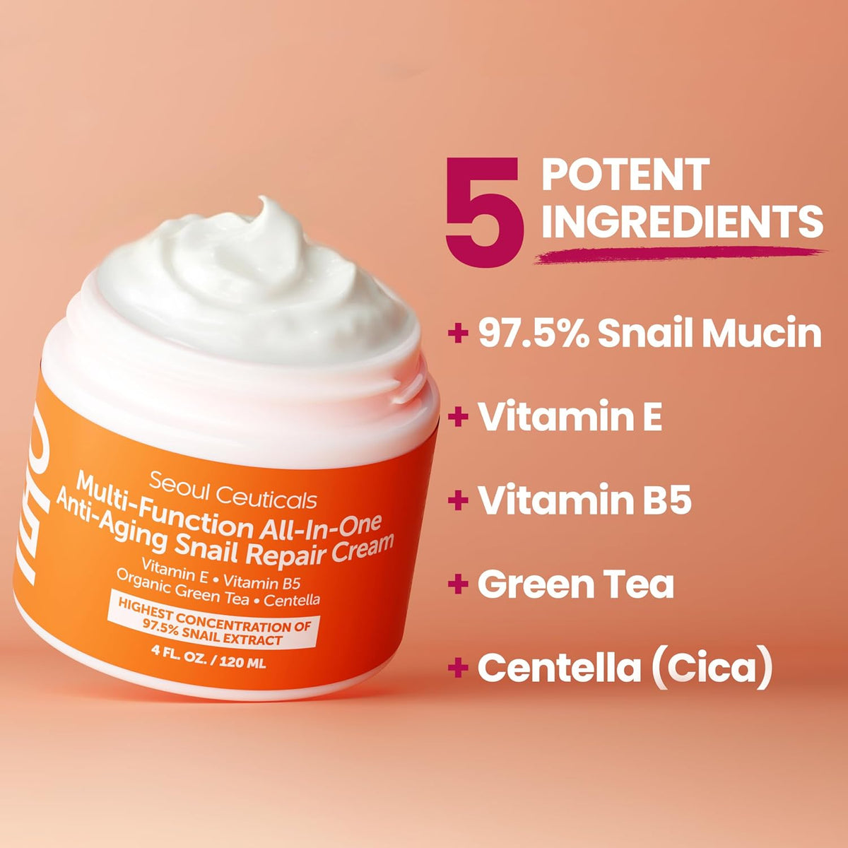 SeoulCeuticals 97% Snail Mucin Crema hidratante facial coreana para...