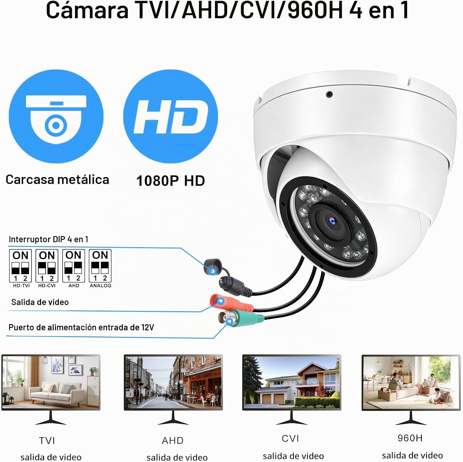 Cámara analógica Voniviewse 2MP 1080P 4 en 1 (TVI\/AHD\/CVI\/960H a...