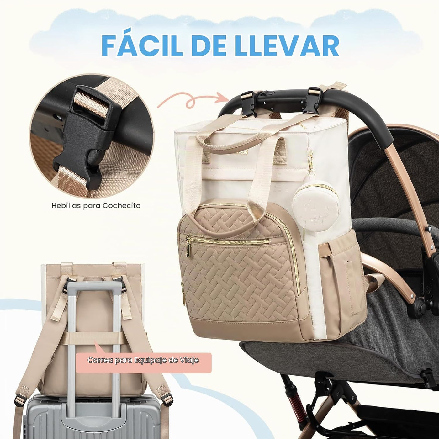 LOVEVOOK Mochila para Pañales, Bolsa de Bebé Portátil de Gran Capac...