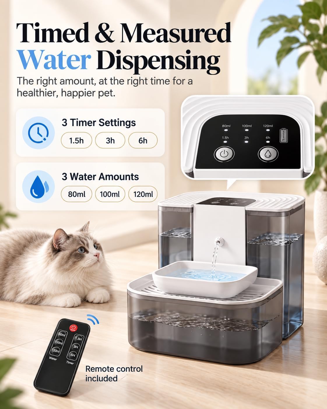Fuente de agua para gatos, separación de agua fresca y usada, no ne...