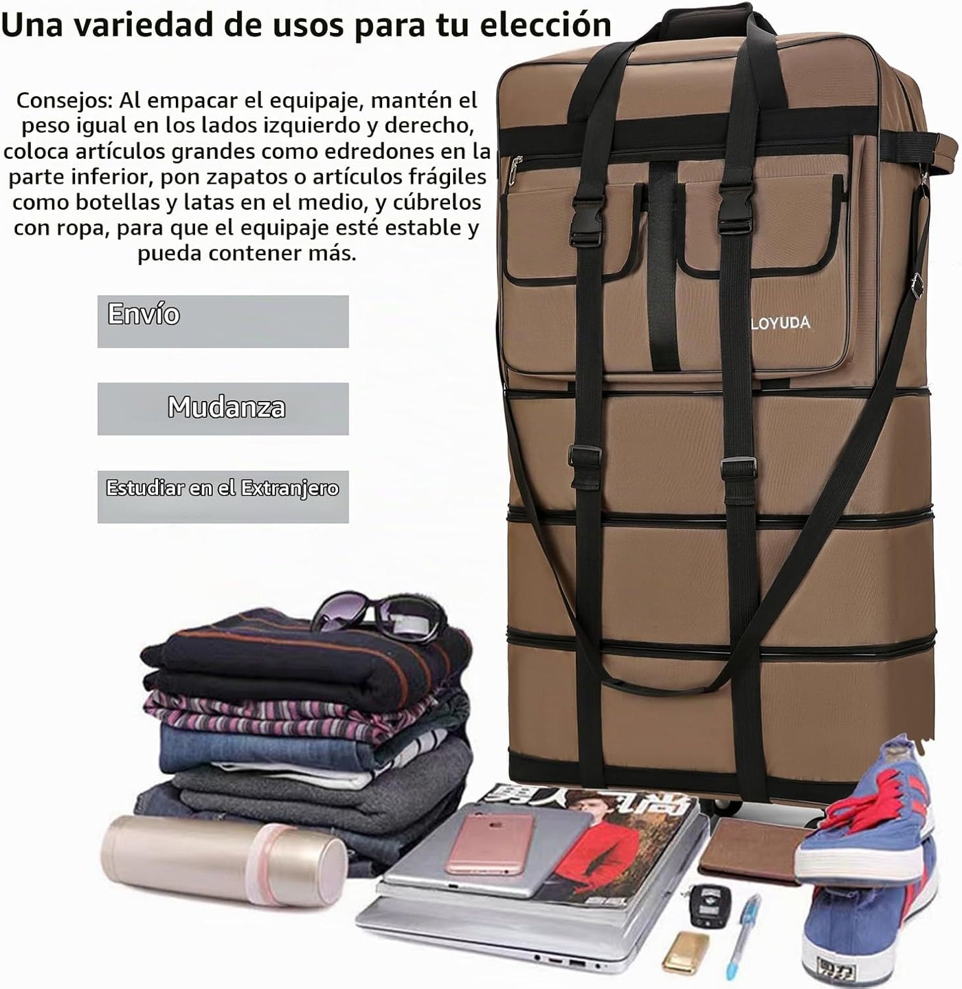 Gloyuda Equipaje expandible de 130 L, maleta de 40 pulgadas con rue...