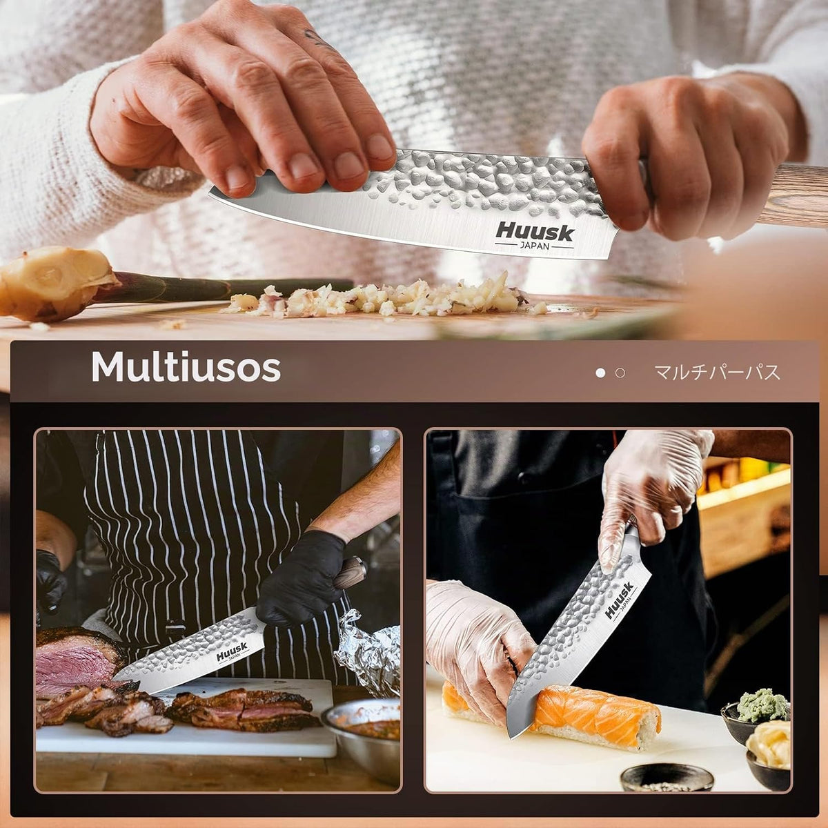Huusk - Cuchillo de chef japonés para cocina, cuchillo Santoku de a...