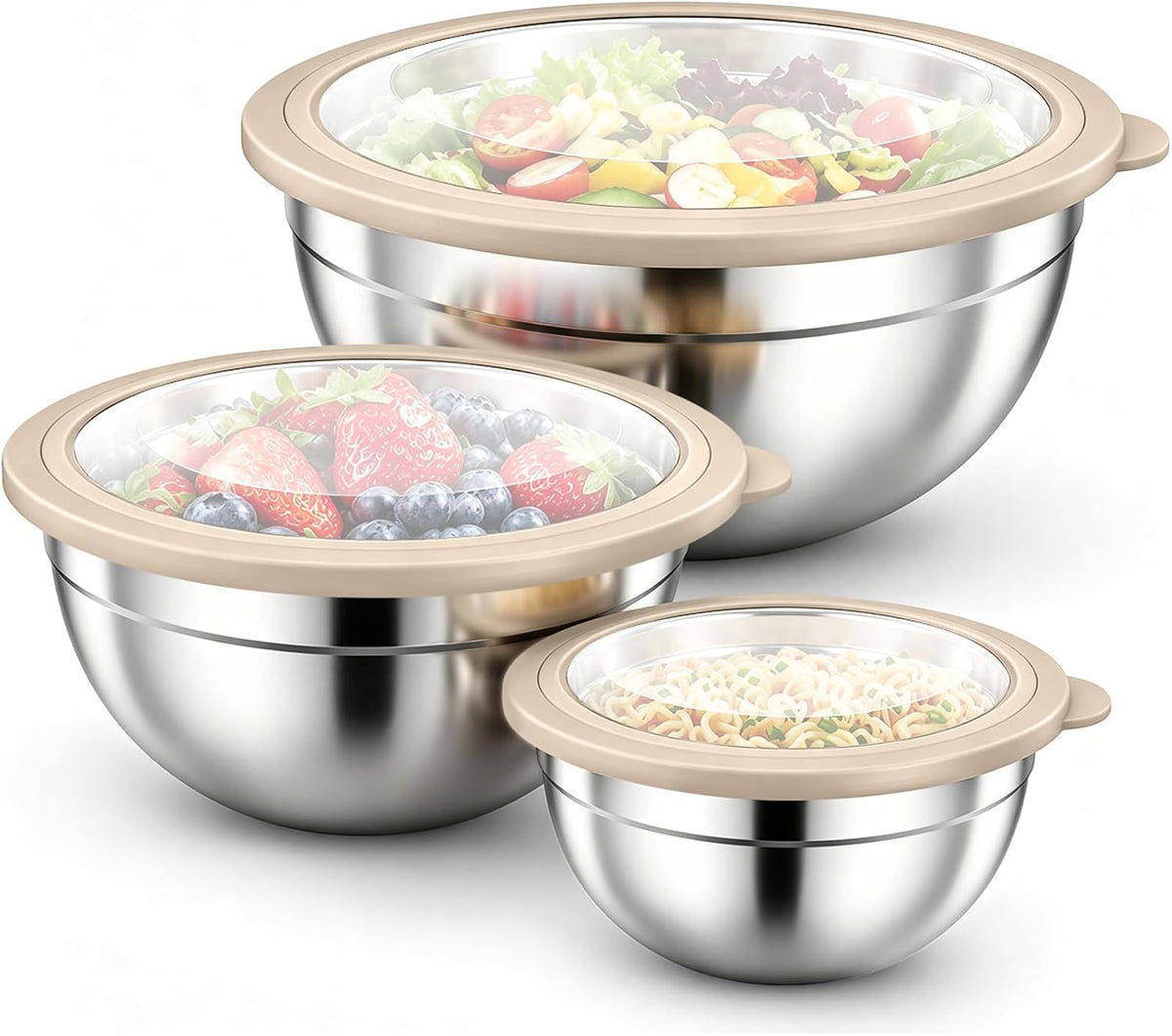 P&amp;P CHEF Tazones para mezclar de acero inoxidable con tapas her...