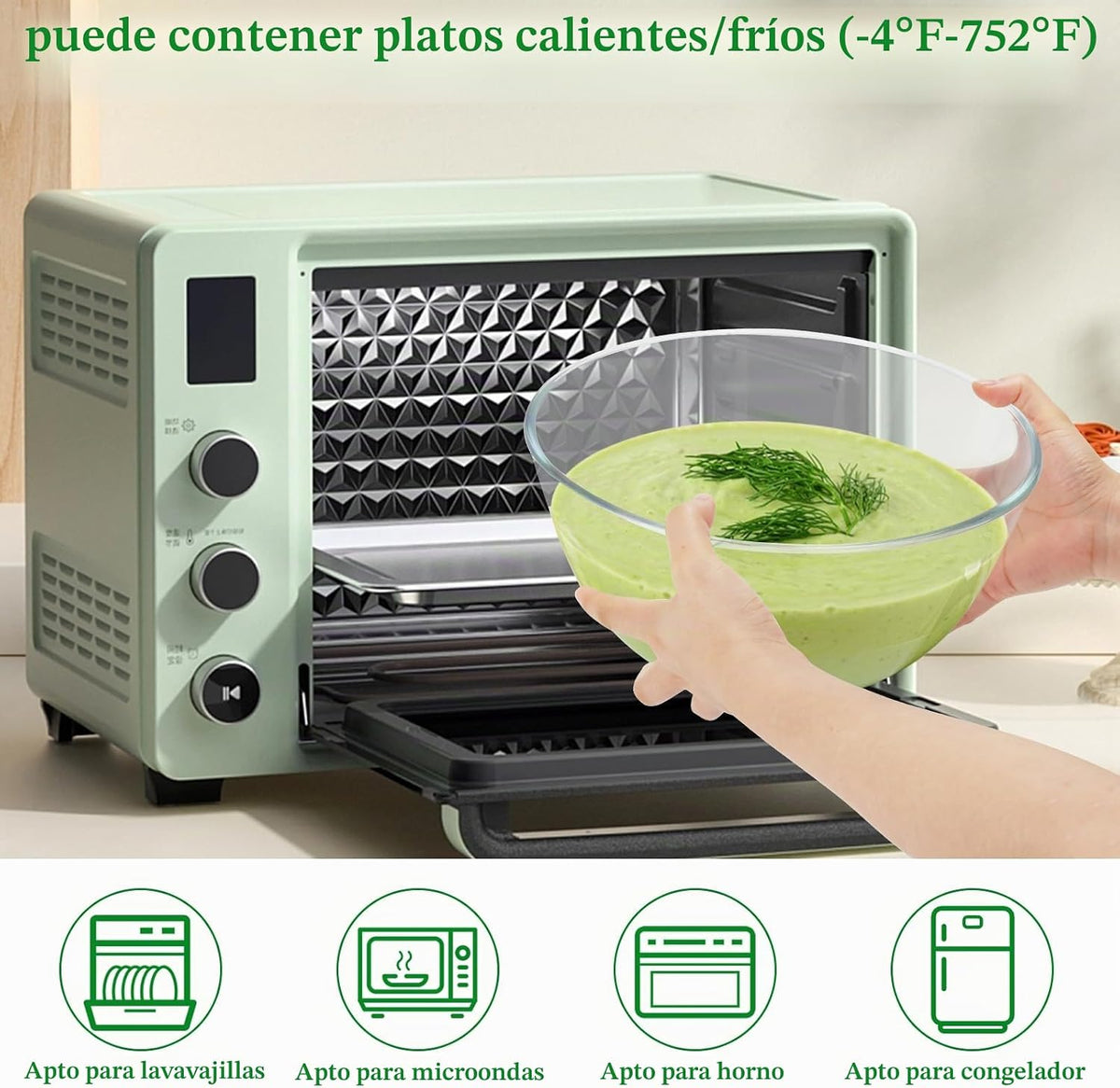 ShineMe Ensaladera de vidrio, cuenco mezclador de 4.7 Qt con tapa y...