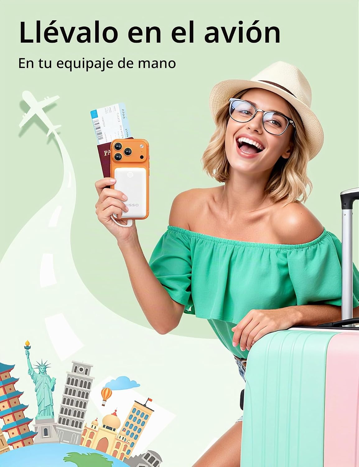 Mini cargador portátil de 10000 mAh con cable integrado, paquete de...