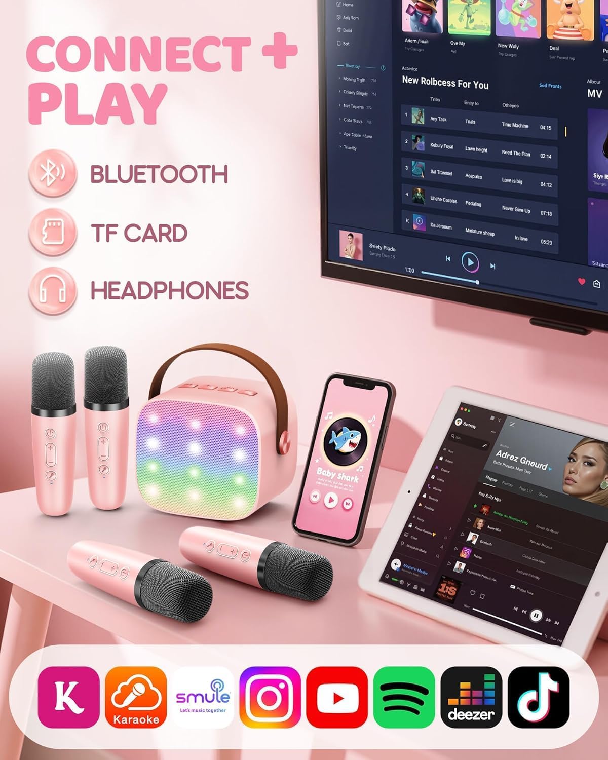 YLL Mini máquina de karaoke con 4 micrófonos inalámbricos, regalos...