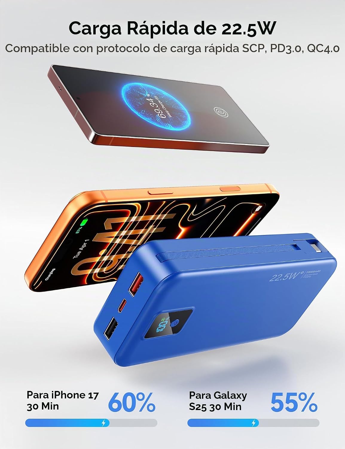 Rngsnoy Cargador portátil 20000mAh 22.5W w\/Cable incorporado y enc...