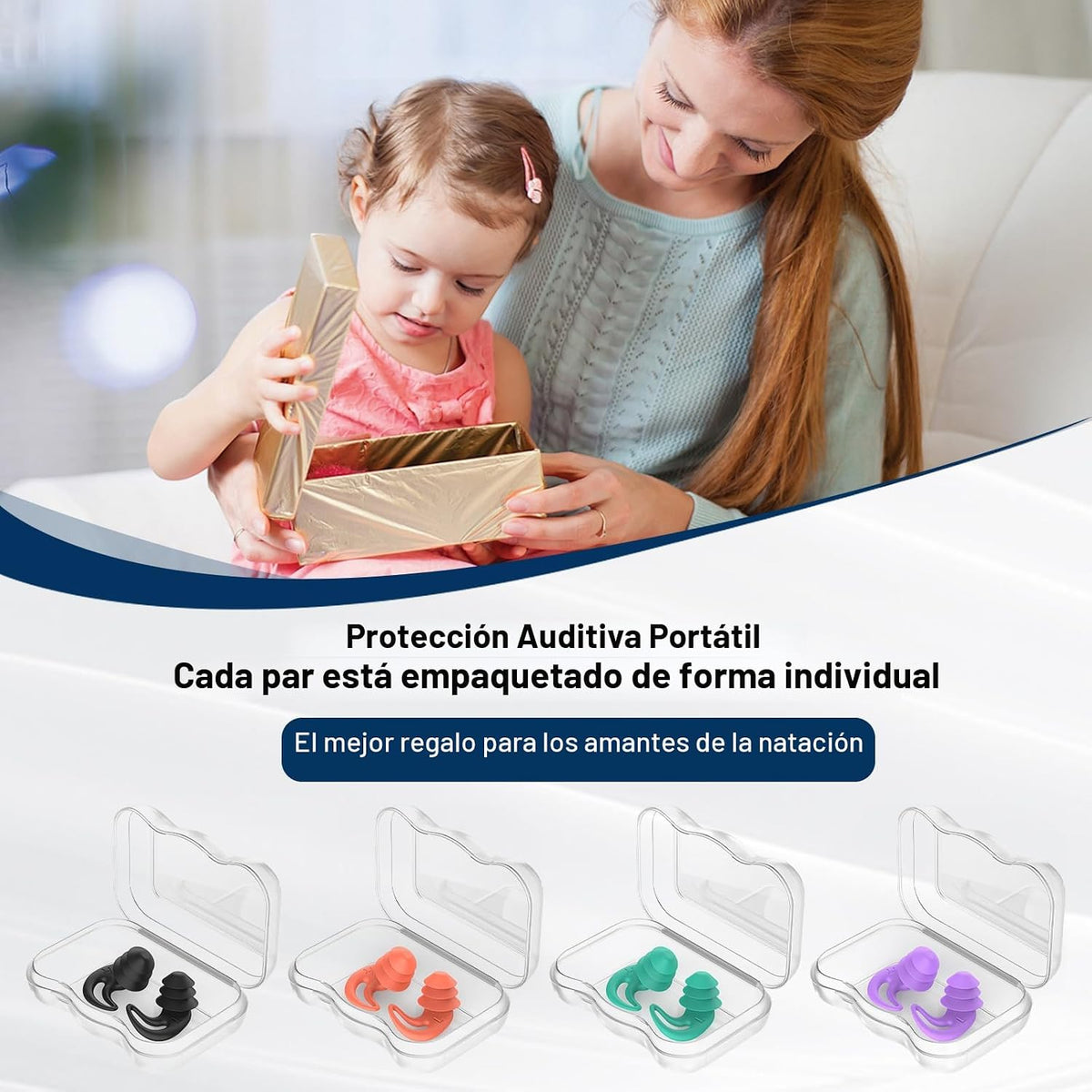 Tapones para los oídos de natación para adultos y niños, 4 pares de...