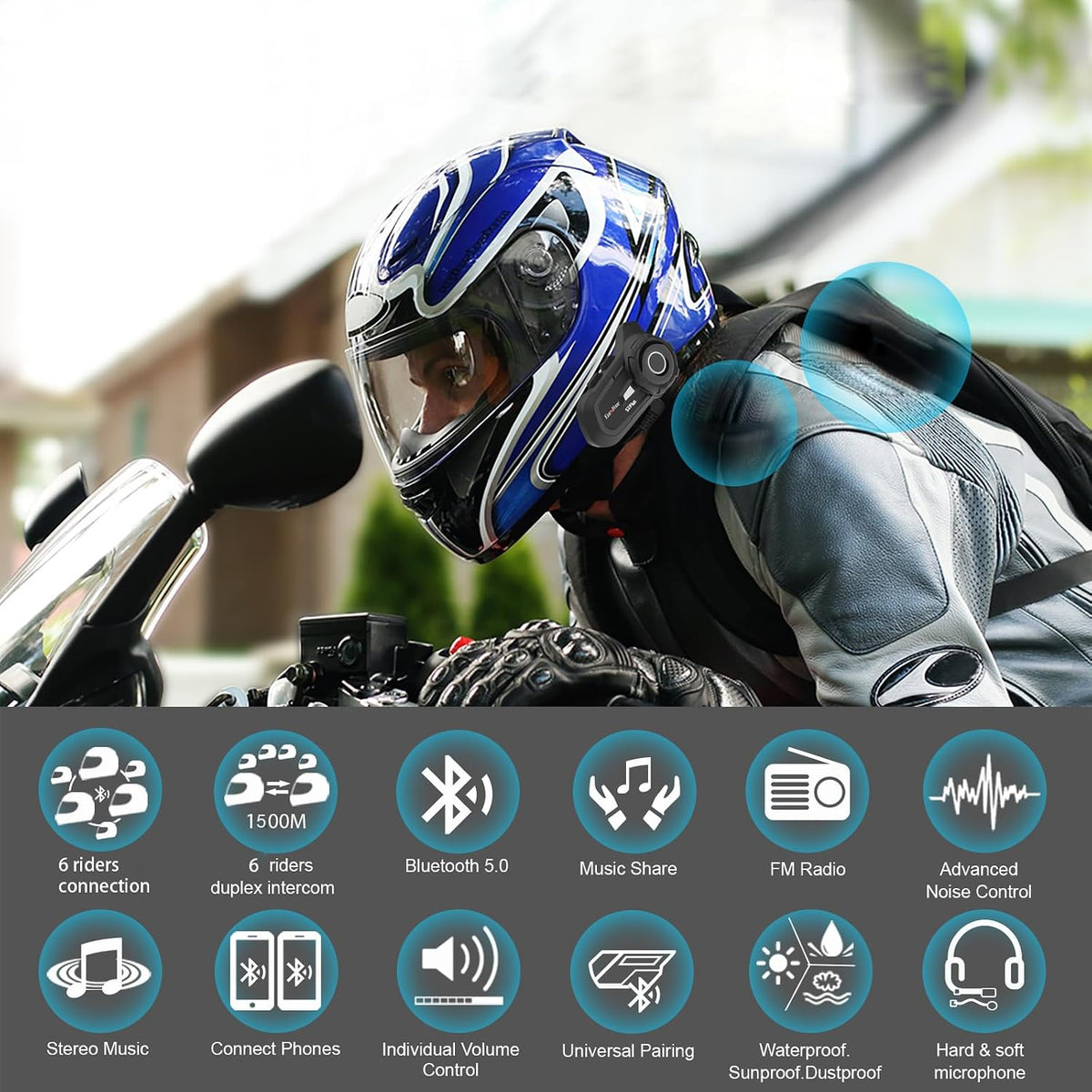 EuroFone S2 Plus - Auriculares Bluetooth para motocicleta, sistema...