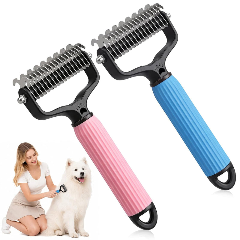 2 cepillos de aseo para mascotas, rastrillo de doble cara y peine d...