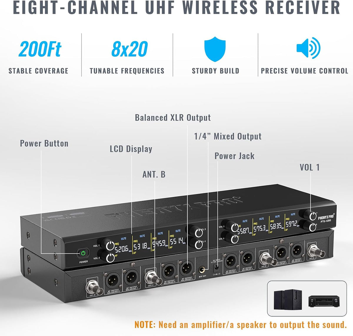 Phenyx Pro Sistema de micrófono inalámbrico dinámico de metal UHF d...