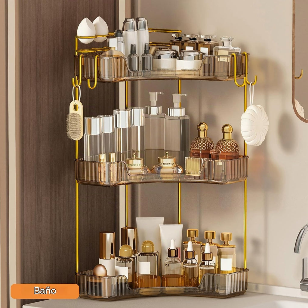 Greenby Organizador esquinero de 3 niveles, estante de maquillaje y...
