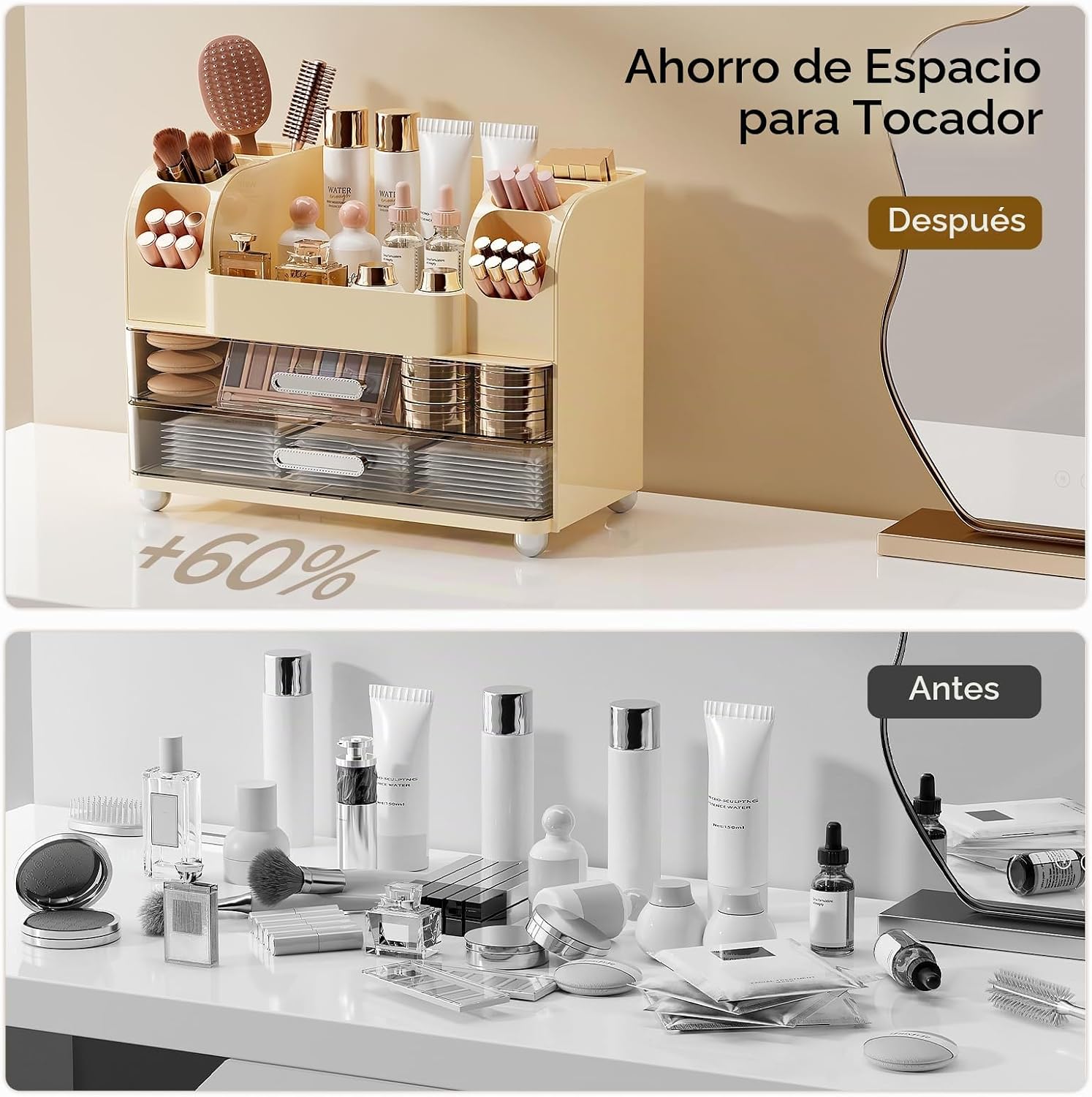 UFORU Organizador de maquillaje para encimera con 2 cajones grandes...