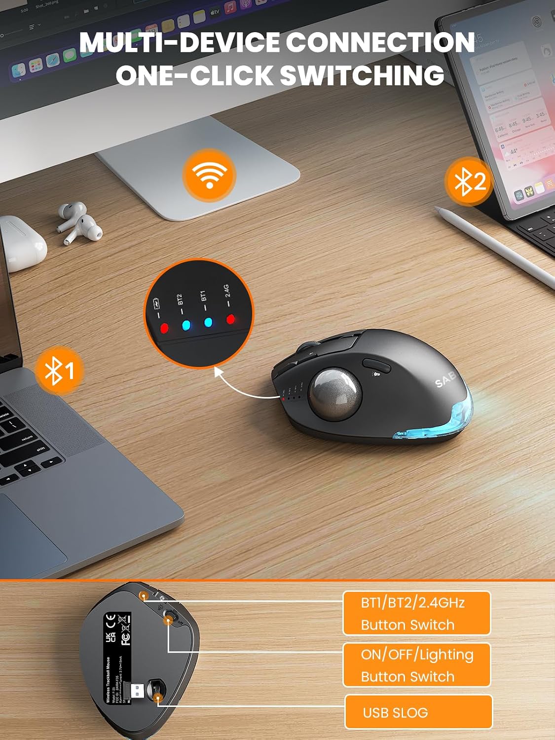 Ratón inalámbrico ergonómico, ángulo ajustable recargable de 0°\/18...