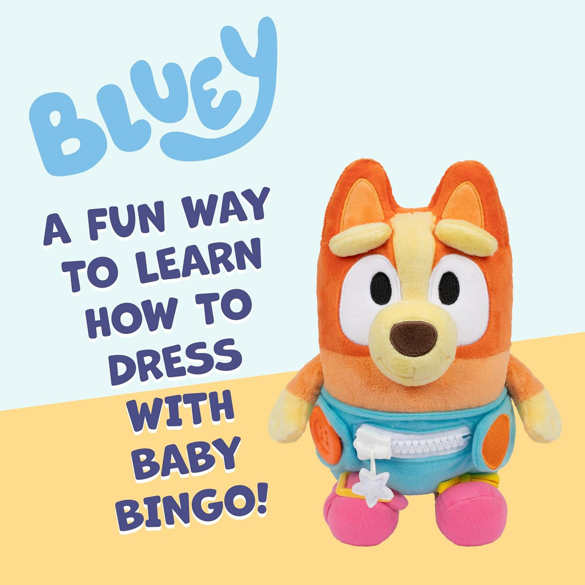 Dress &amp; Play Baby Bingo Bluey de Peluche, Botón, Cremallera, He...