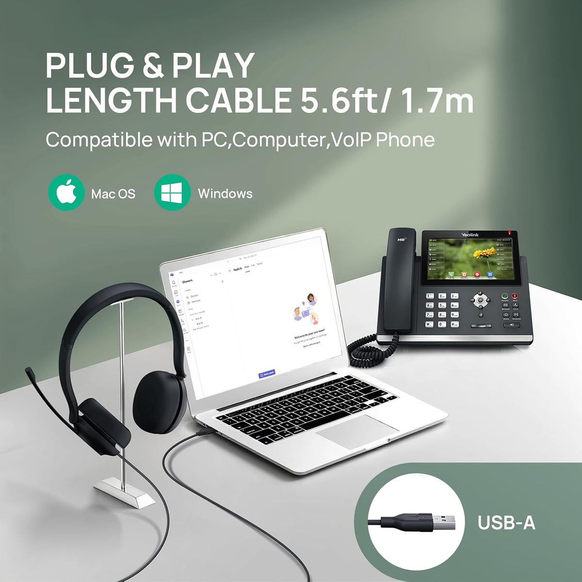 Auriculares con cable Yealink UH35, USB-A, micrófono con cancelació...