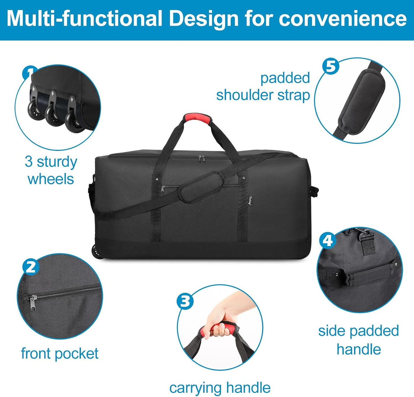 Finnhomy Bolsa de Lona Rodante Plegable de 120L con 3 Ruedas, Bolsa...