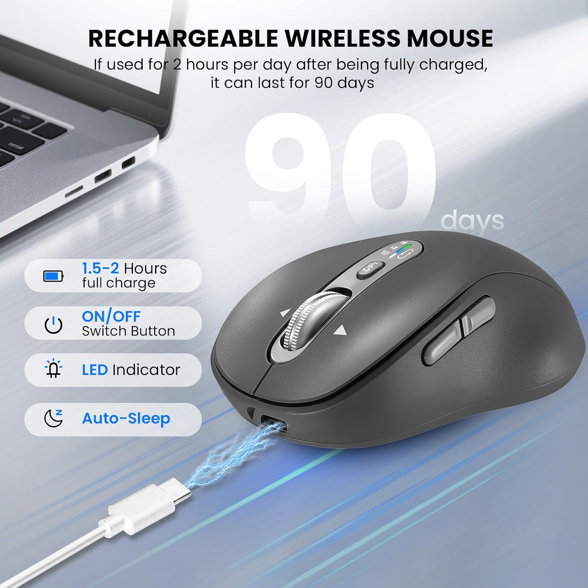 Ratón Bluetooth inalámbrico, mouse Ergo para computadora multidispo...