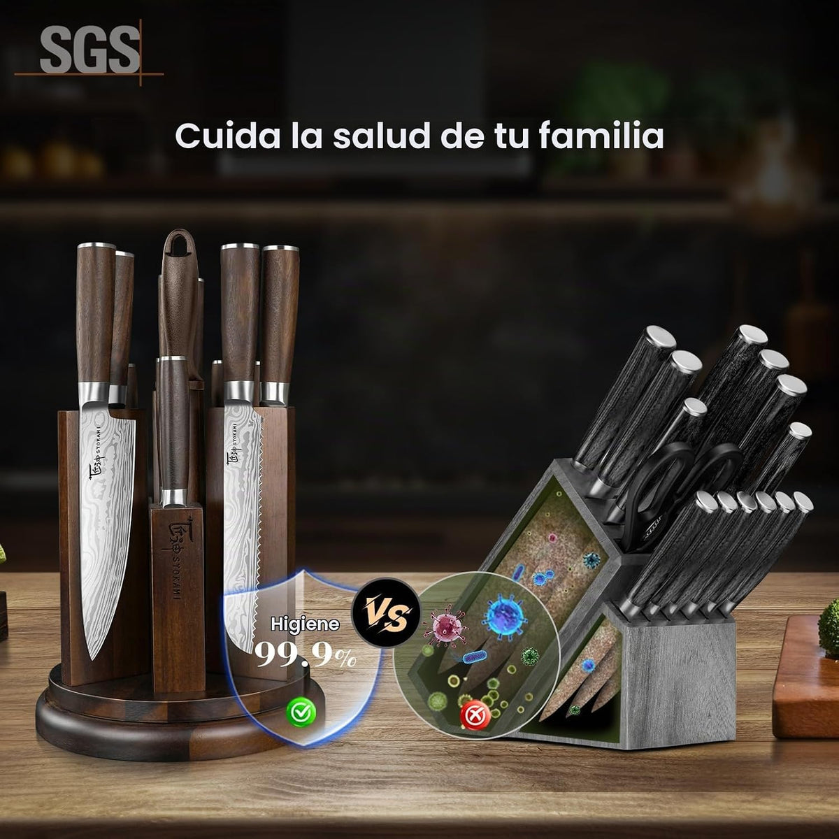 SYOKAMI Juego de cuchillos de cocina con bloque magnético y afilado...