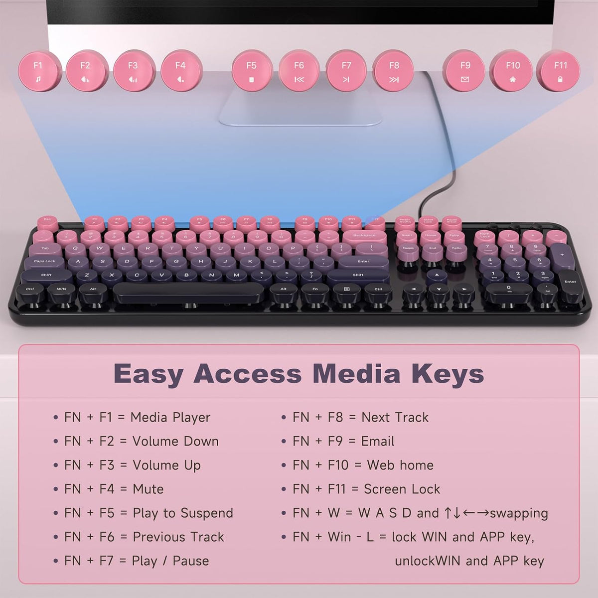 Dilter Teclado de máquina de escribir retro con cable, teclado USB...