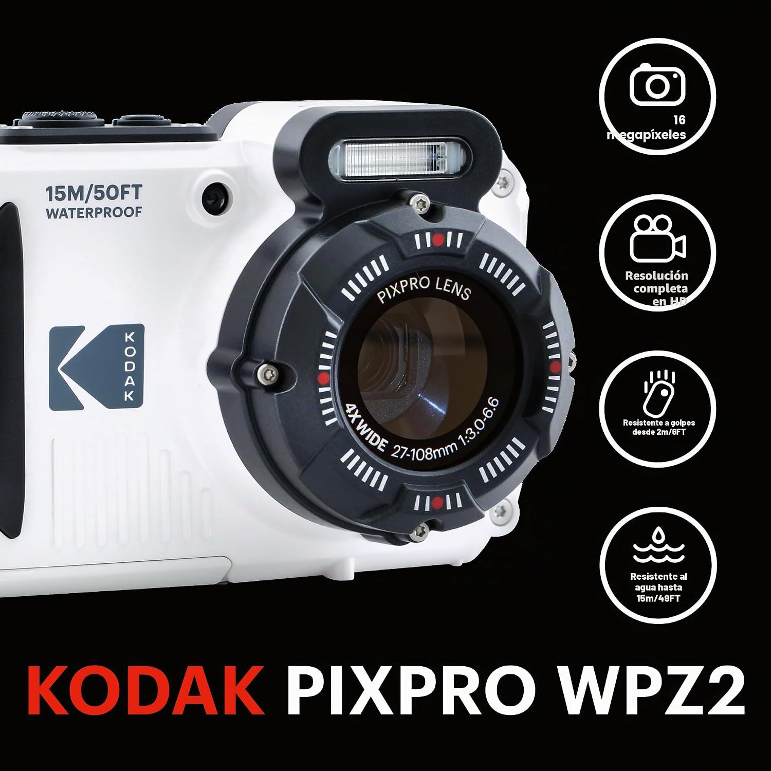 Cámara digital compacta Kodak Pixpro WPZ2 - 16M píxeles, sumergible...