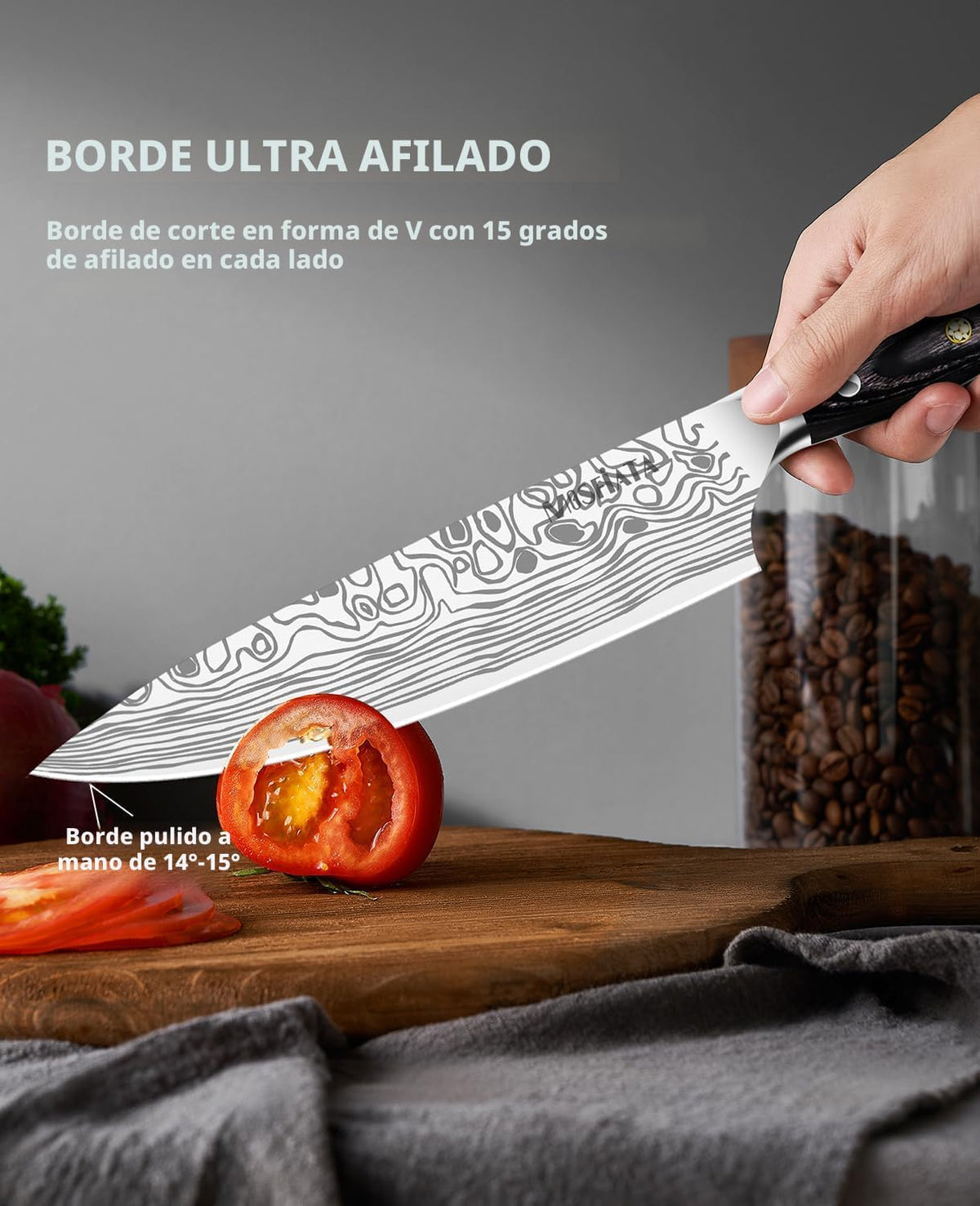 MOSFiATA - Cuchillo de chef profesional súper afilado de 8 pulgadas...