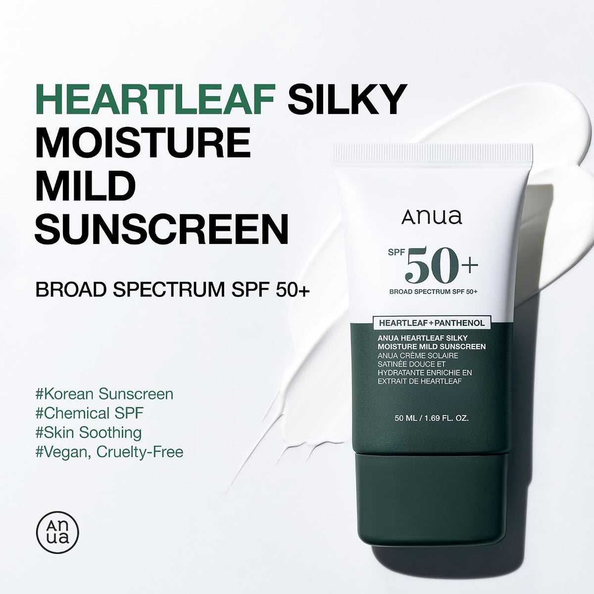 Anua Heartleaf Silky Moisture Mild Sunscreen, Protector solar de am...