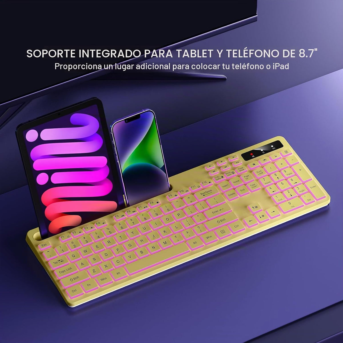 Soueto Teclado inalámbrico con retroiluminación RGB, soporte para t...