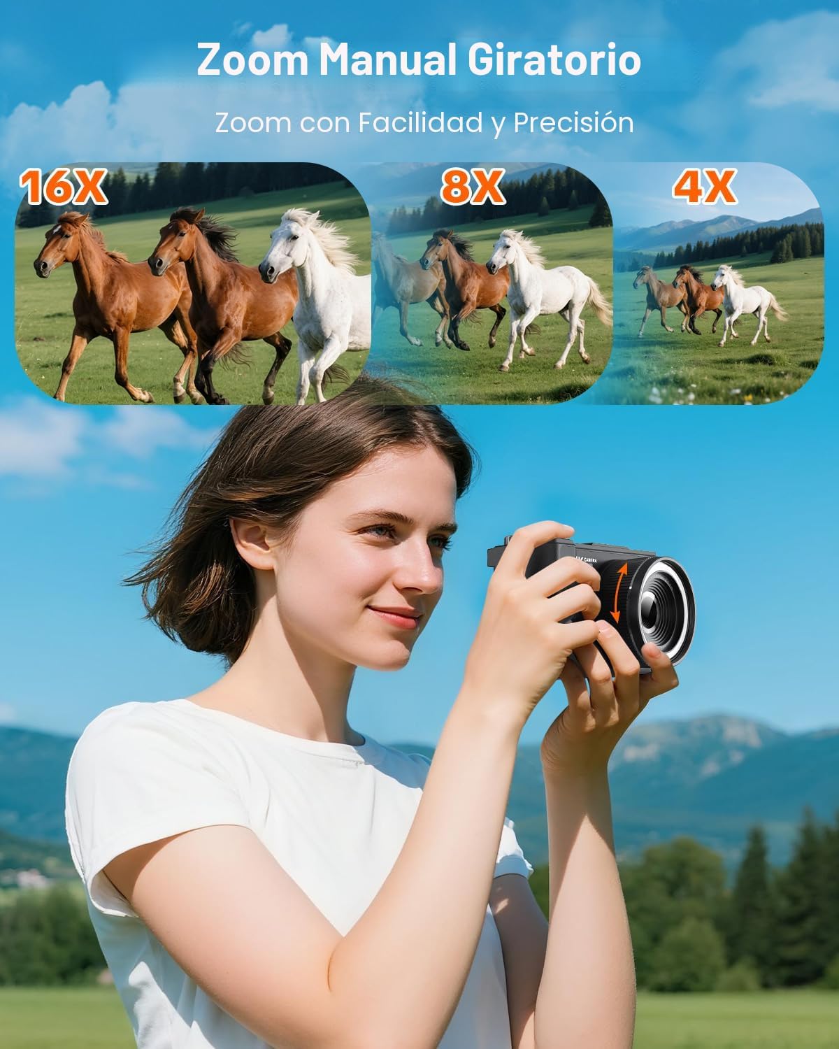 W &amp; O Cámara digital 4K para fotografía, cámara digital para ni...