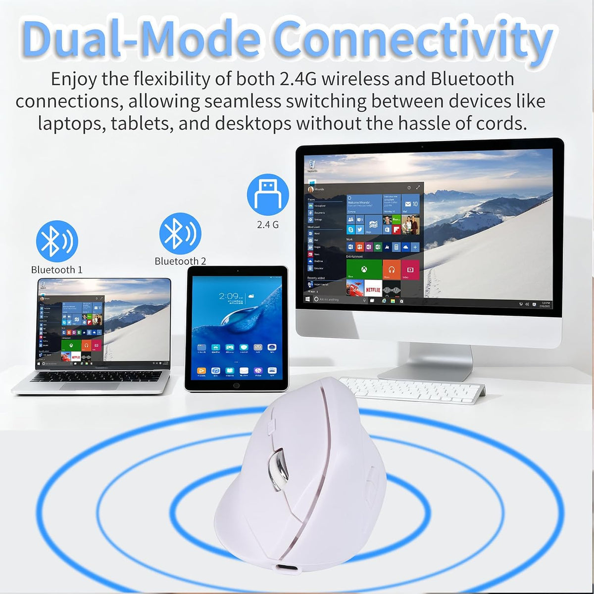 KUYHRF Ratón vertical inalámbrico Bluetooth, diseño ergonómico, rec...
