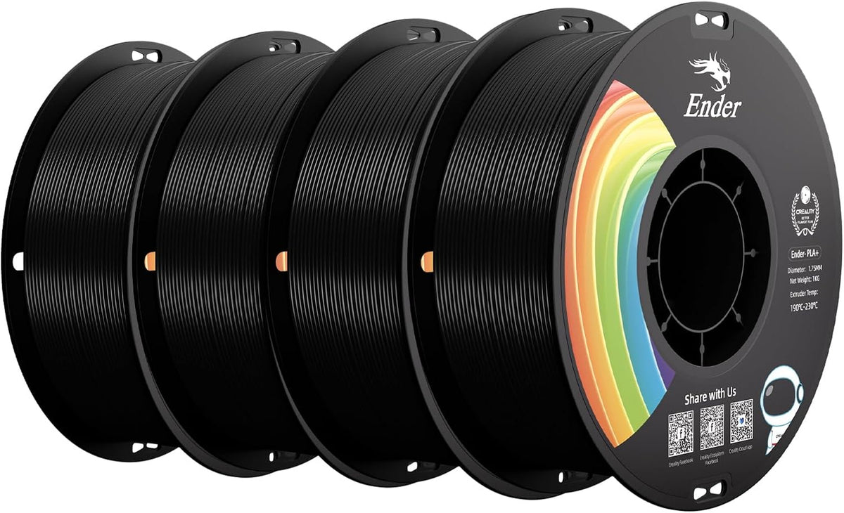 Creality Filamento de impresora 3D PLA+, negro, paquete de 4, Toal...