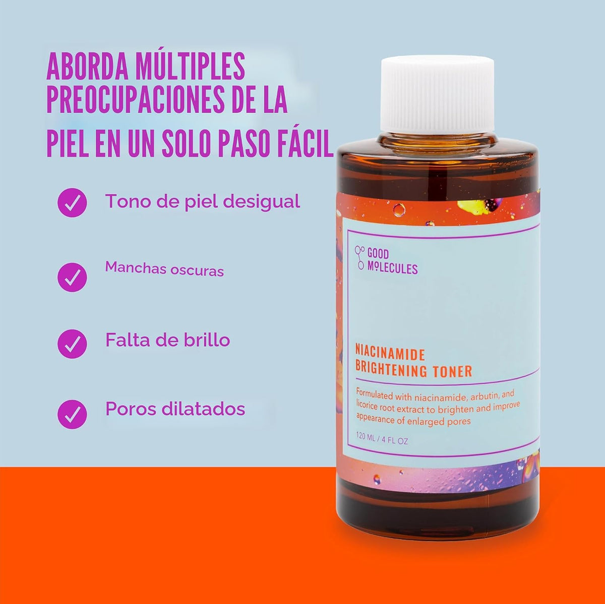 Good Molecules Tónico iluminador de niacinamida con arbutina, 4 fl...