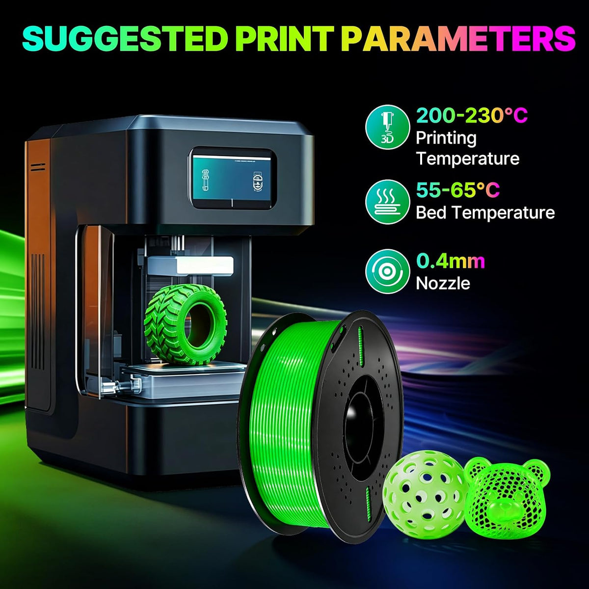 Colourbing Filamento de impresora 3D flexible de TPU 95A, suave y e...