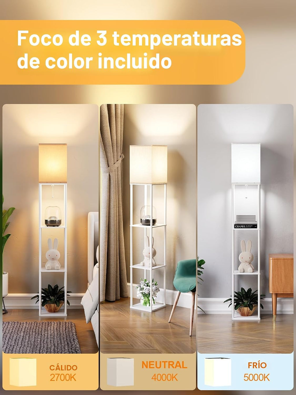 Lámpara de pie con estantes para sala de estar, paquete de 2, lámpa...
