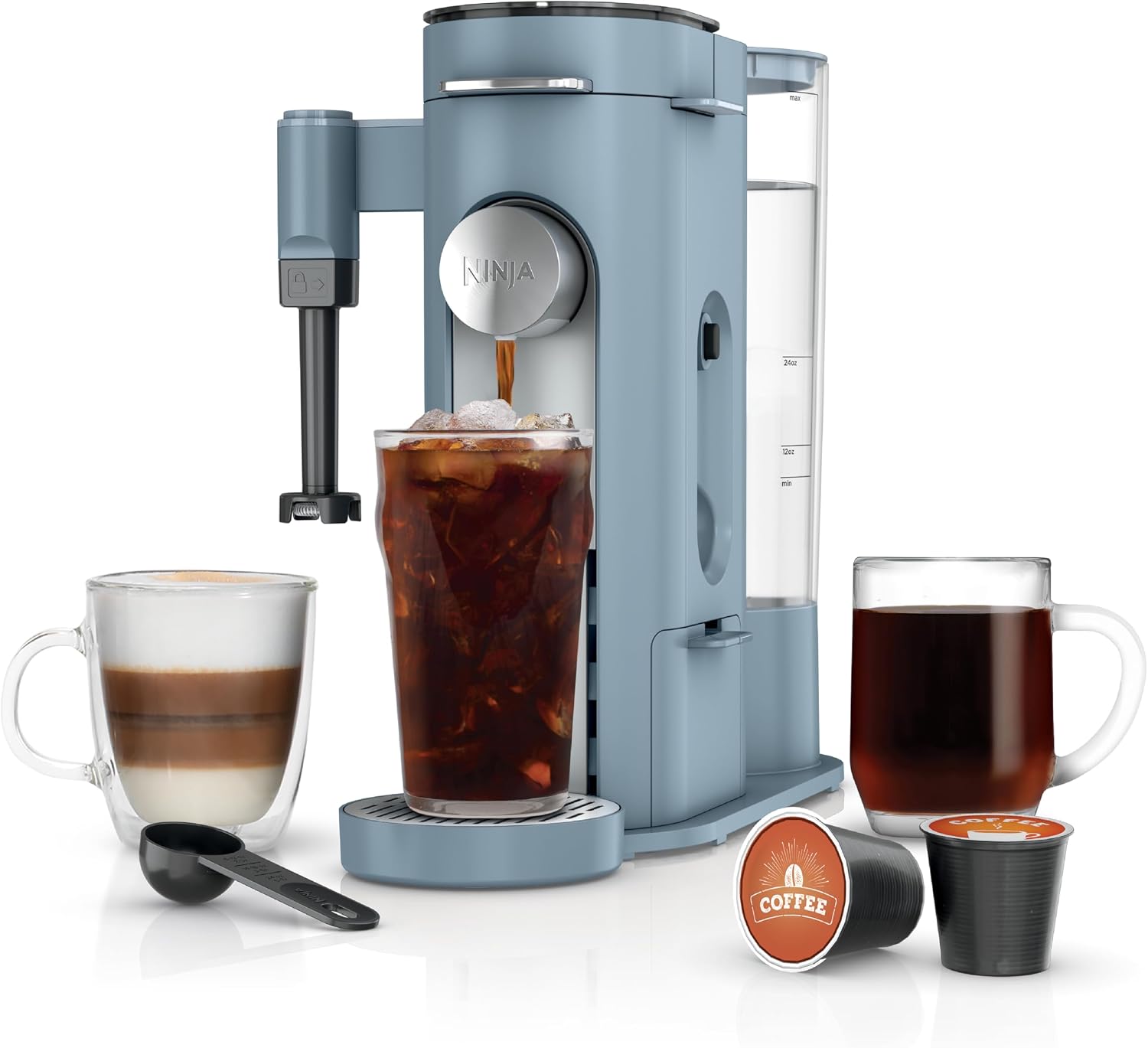 Ninja Pod & Grounds - Cafetera especializada de una sola porción, compatible con cápsulas K-Cup, prepara café molido, diseño compacto, espumador de leche incorporado, depósito de 56 oz