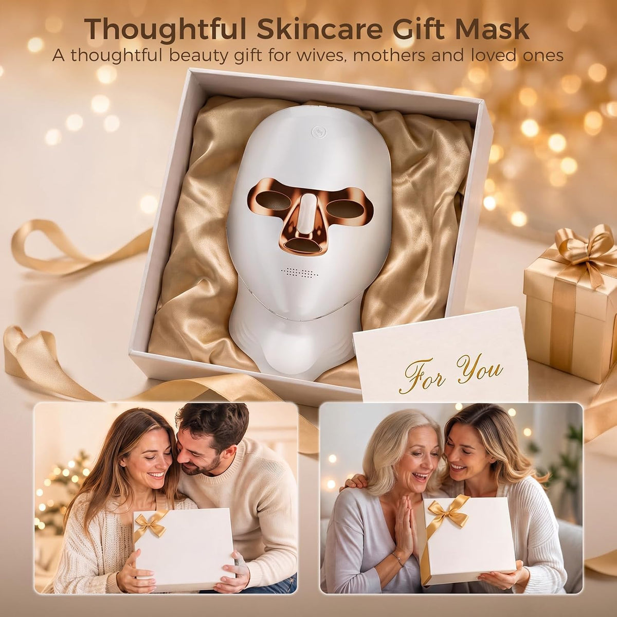 Terapia de luz roja para cara y cuello, máscara facial LED inalámbr...